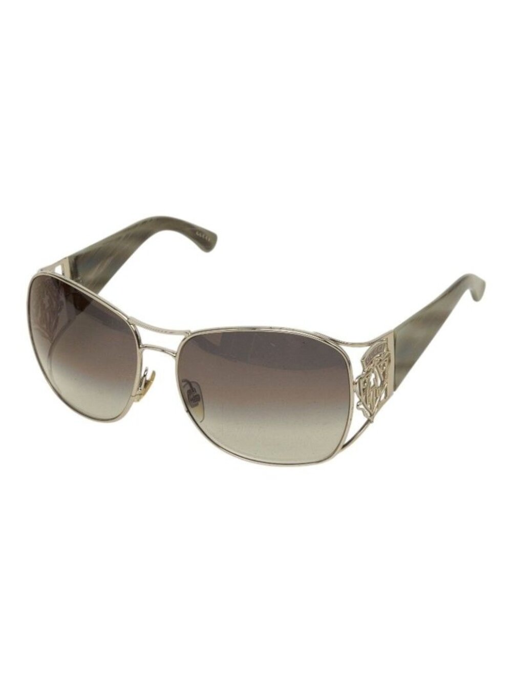 Gucci Crest Design Sunglasses S Brown Gold Acetate Metal Eyewear